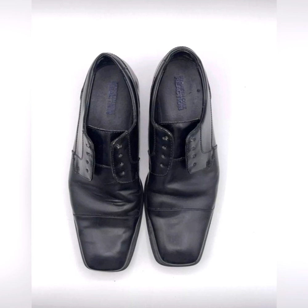 Kenneth Cole Reaction Men Oxford Black Dress Shoes Size 10.5M Laces Not Included